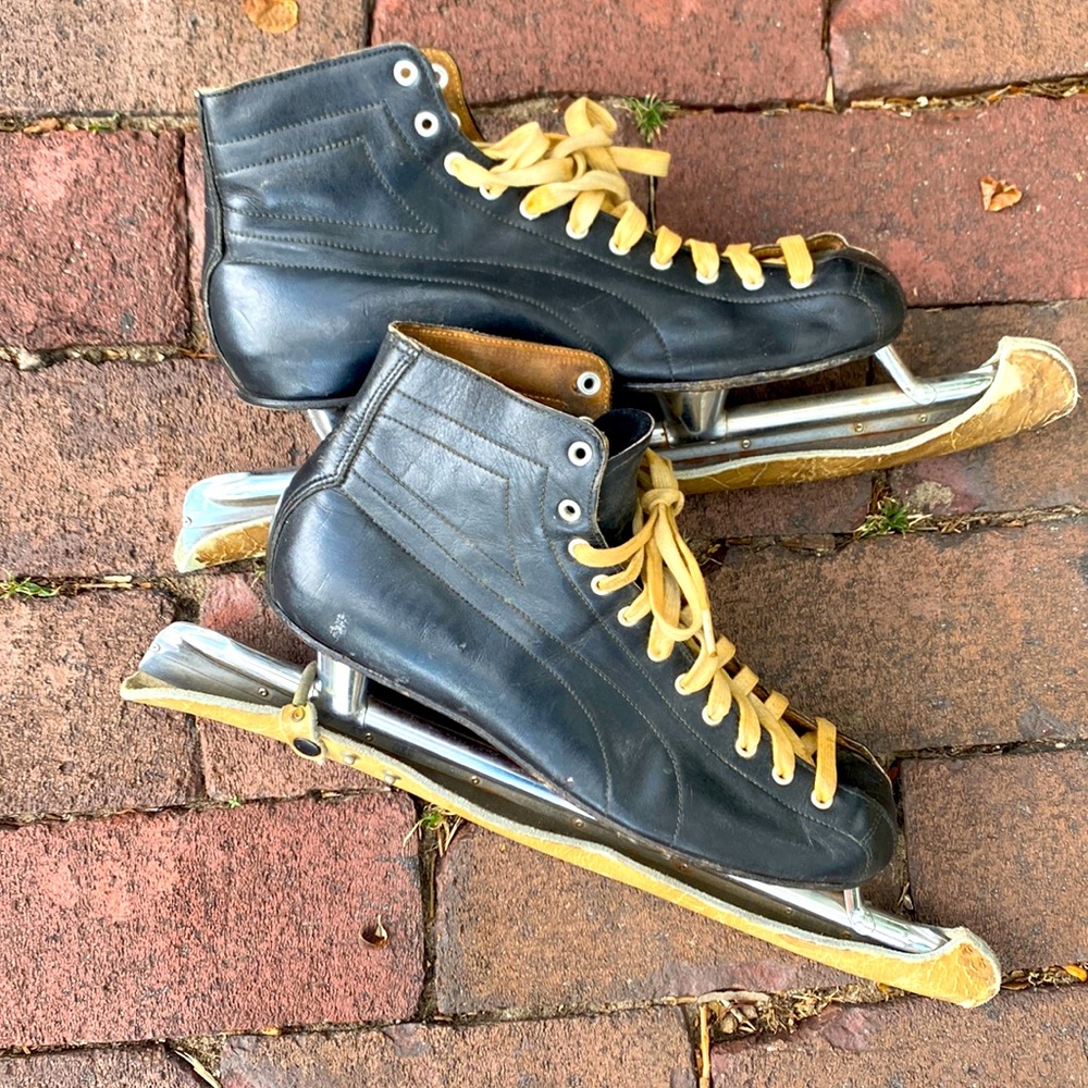 1940 Circa Leather Hand Crafted Ice Skates Gem